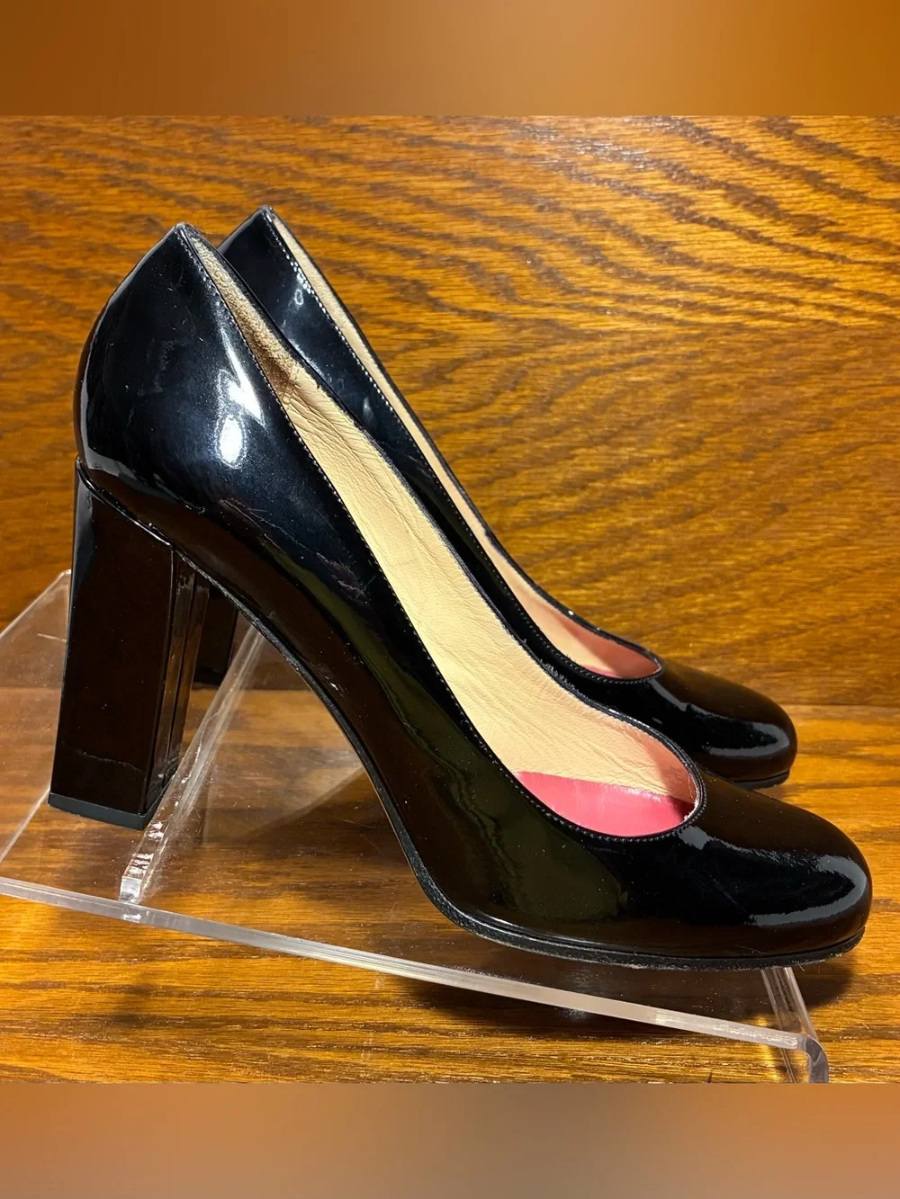 Kate Spade ITALY MADE Black Patent Leather Block Heel Pumps Size 6